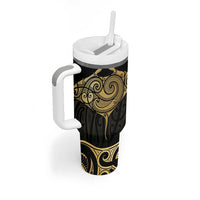 Gold Black New Zealand Manta Ray Tumbler With Handle Aotearoa Maori Haehae - Polynesian Pride