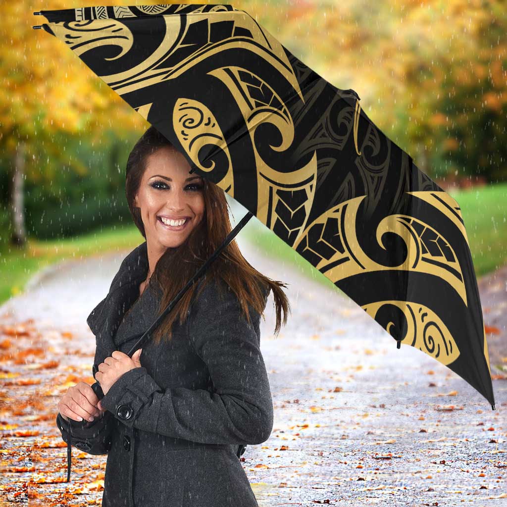 Gold Black New Zealand Manta Ray Umbrella Aotearoa Maori Haehae - Polynesian Pride