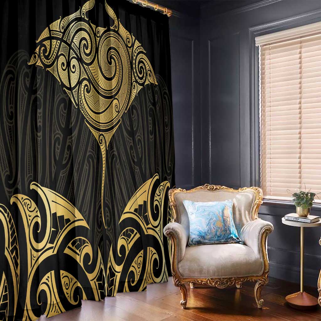 Gold Black New Zealand Manta Ray Window Curtain Aotearoa Maori Haehae - Polynesian Pride