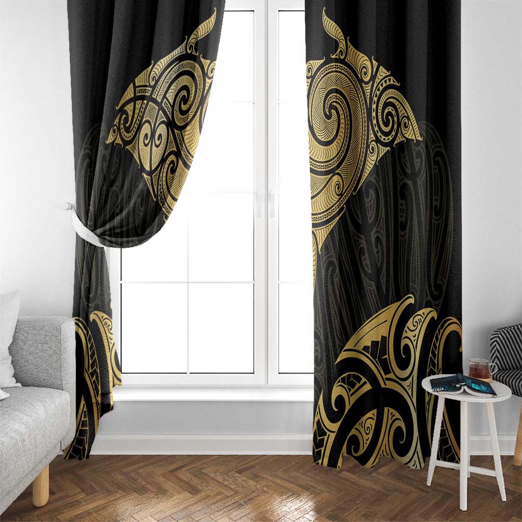 Gold Black New Zealand Manta Ray Window Curtain Aotearoa Maori Haehae - Polynesian Pride
