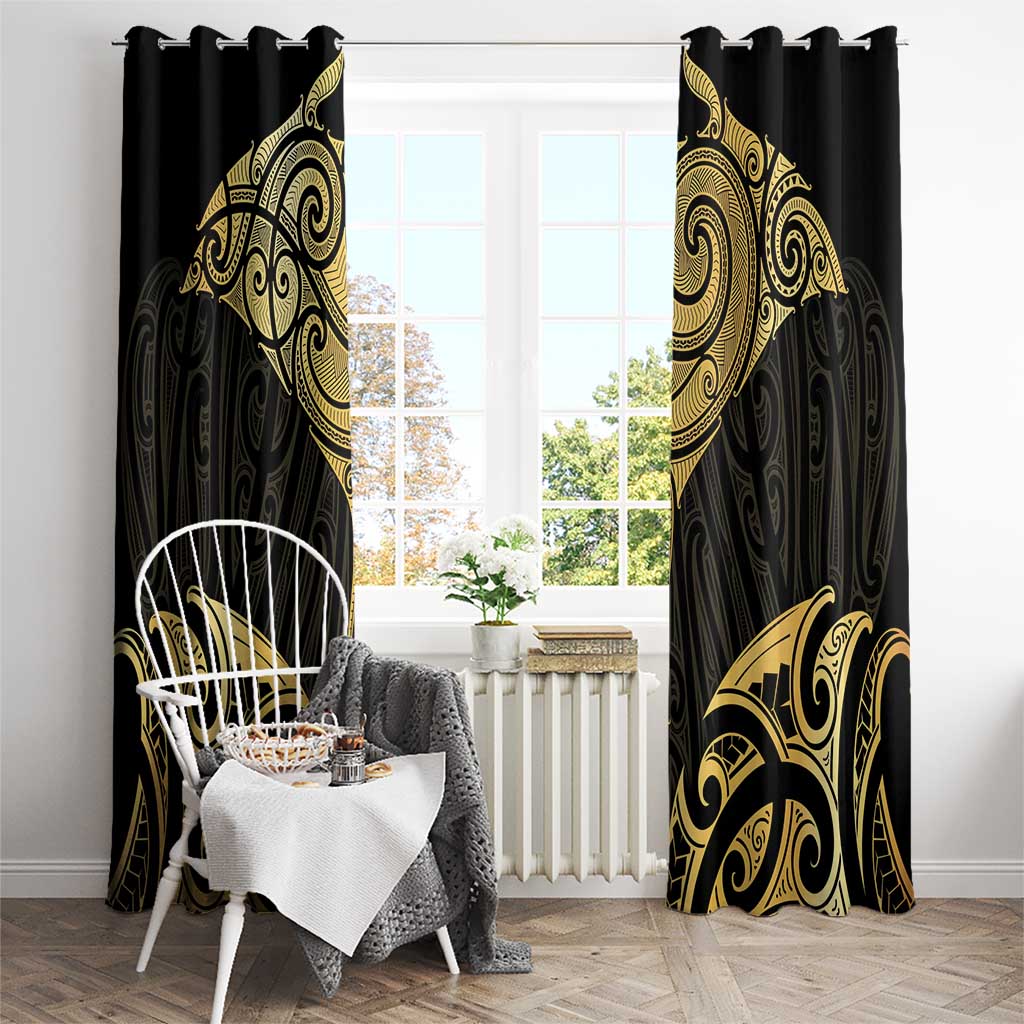 Gold Black New Zealand Manta Ray Window Curtain Aotearoa Maori Haehae - Polynesian Pride
