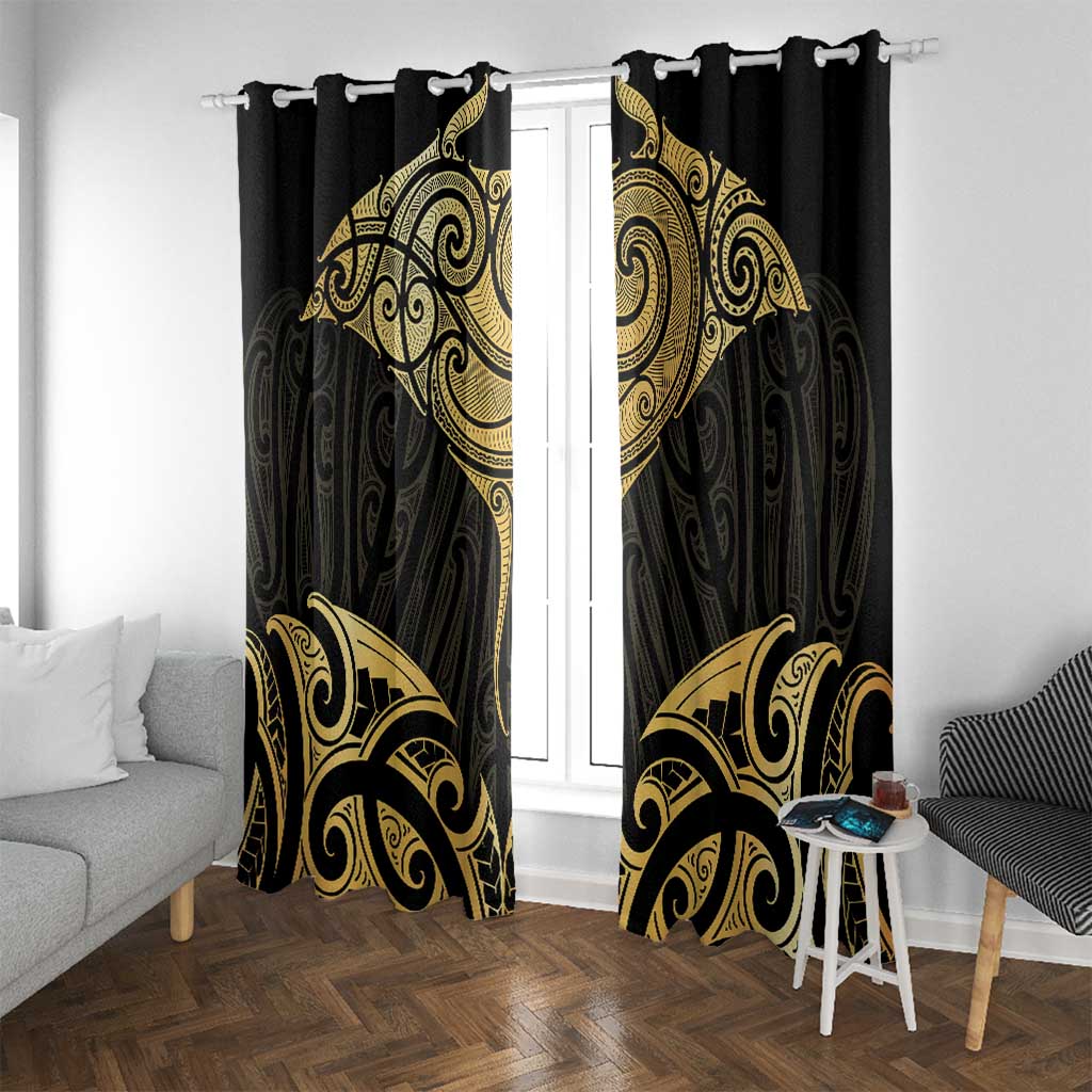 Gold Black New Zealand Manta Ray Window Curtain Aotearoa Maori Haehae - Polynesian Pride