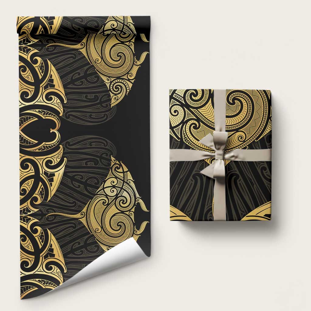 Gold Black New Zealand Manta Ray Wrapping Paper Aotearoa Maori Haehae - Polynesian Pride