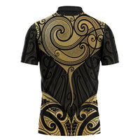 Gold Black New Zealand Manta Ray Zipper Polo Shirt Aotearoa Maori Haehae - Polynesian Pride