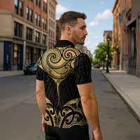 Gold Black New Zealand Manta Ray Zipper Polo Shirt Aotearoa Maori Haehae - Polynesian Pride