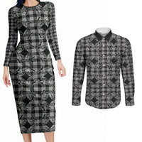 Eleele Hawaii Iwa Bird Palaka Motifs Couples Matching Long Sleeve Bodycon Dress and Long Sleeve Button Shirt LT14 Black - Polynesian Pride