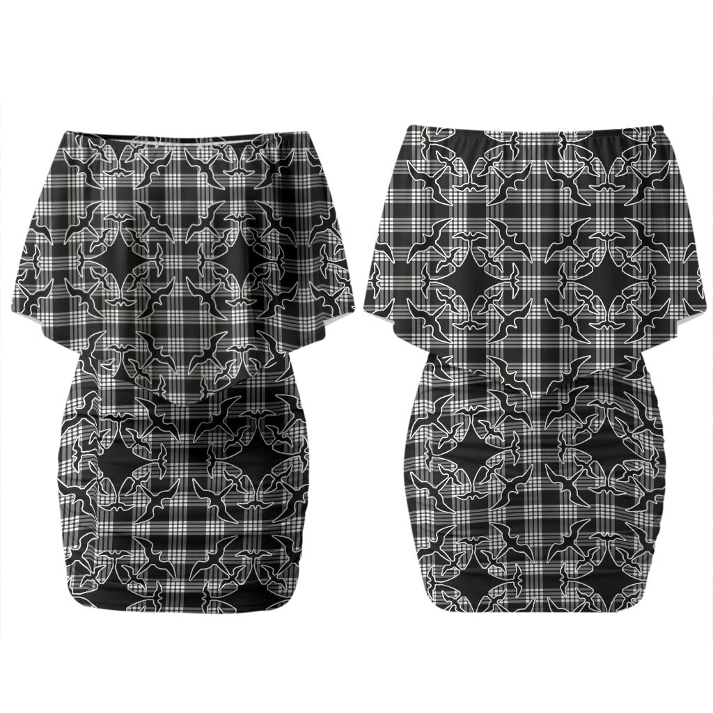Eleele Hawaii Iwa Bird Palaka Motifs Family Matching Off Shoulder Short Dress and Hawaiian Shirt LT14 Mom's Dress Black - Polynesian Pride