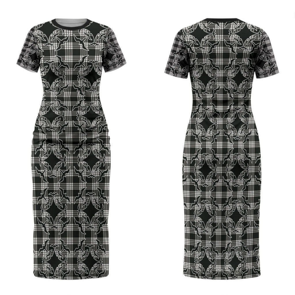 Eleele Hawaii Iwa Bird Palaka Motifs Family Matching Short Sleeve Bodycon Dress and Hawaiian Shirt LT14 Mom's Dress Black - Polynesian Pride
