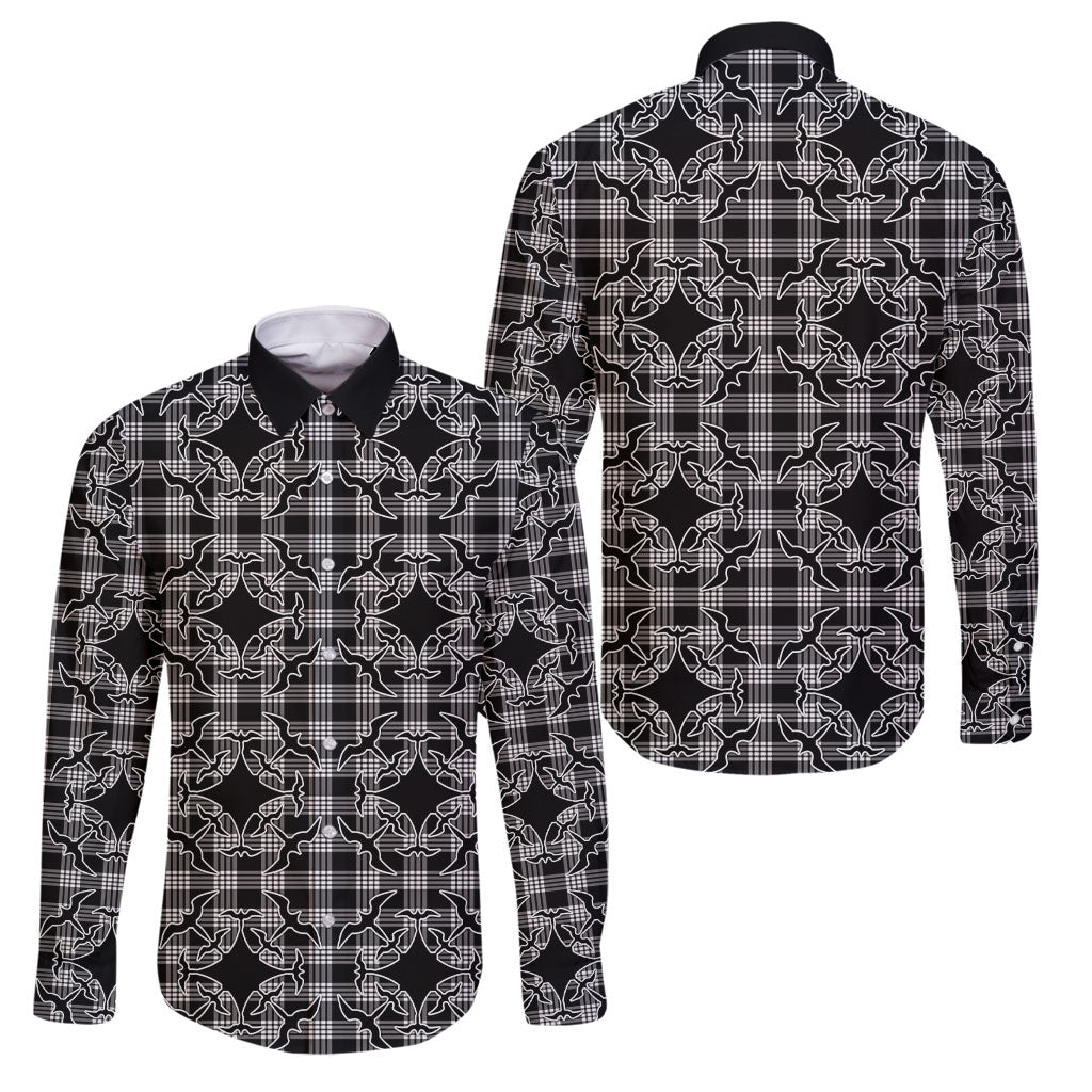 Eleele Hawaii Iwa Bird Palaka Motifs Family Matching Short Sleeve Bodycon Dress and Hawaiian Shirt LT14 Dad's Shirt - Long Sleeve Black - Polynesian Pride