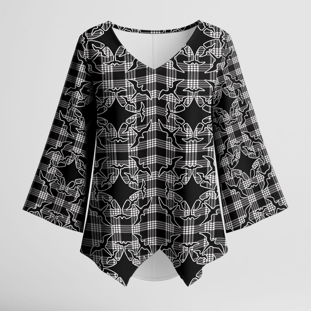 Eleele Hawaii Iwa Bird Palaka Motifs Kimono Sleeve Blouse LT14 Female Black - Polynesian Pride