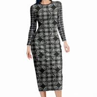 Eleele Hawaii Iwa Bird Palaka Motifs Long Sleeve Bodycon Dress LT14 Long Dress Black - Polynesian Pride