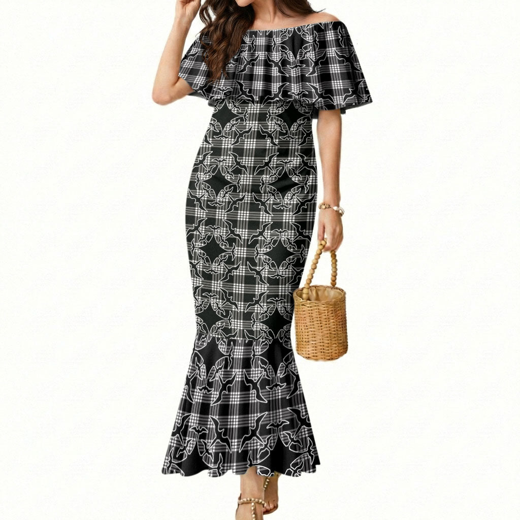 Eleele Hawaii Iwa Bird Palaka Motifs Mermaid Dress LT14 Women Black - Polynesian Pride