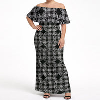 Eleele Hawaii Iwa Bird Palaka Motifs Off Shoulder Maxi Dress LT14 Women Black - Polynesian Pride