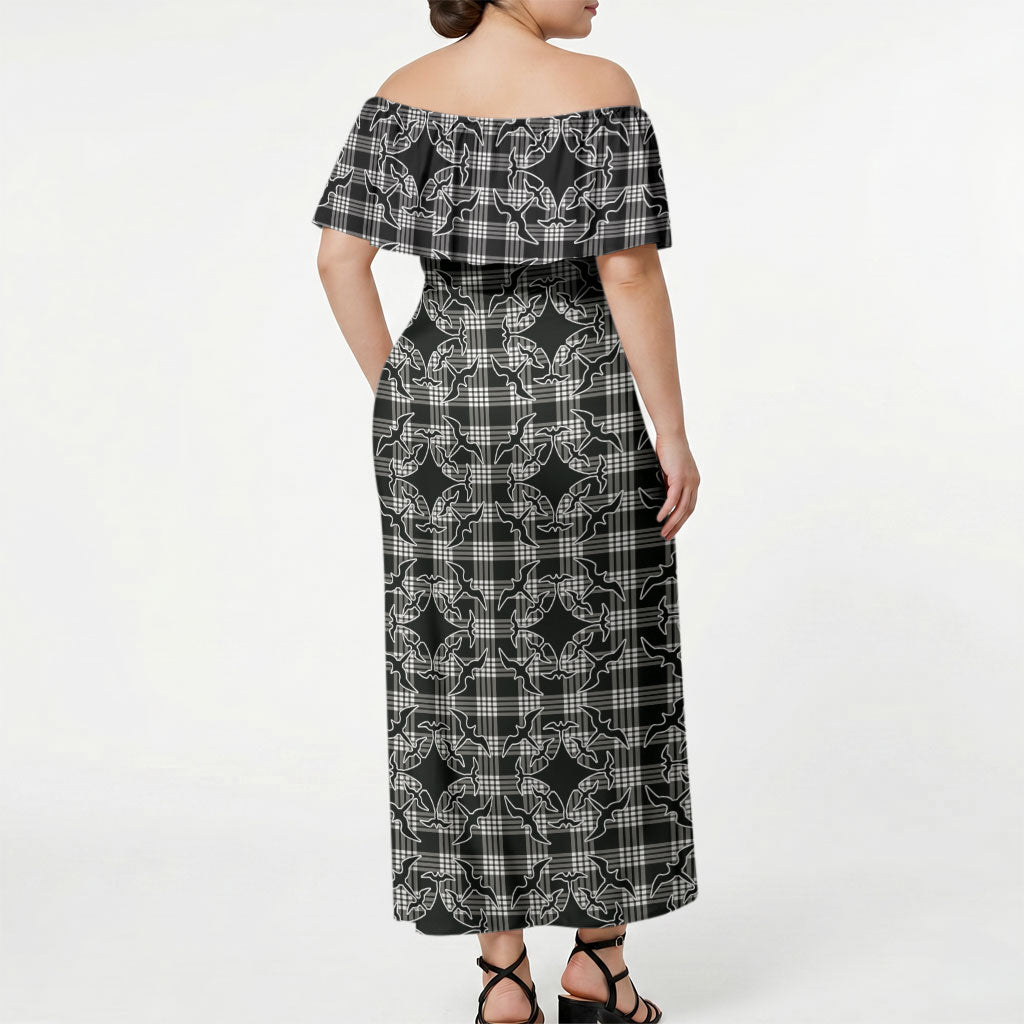 Eleele Hawaii Iwa Bird Palaka Motifs Off Shoulder Maxi Dress LT14 - Polynesian Pride