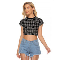 Eleele Hawaii Iwa Bird Palaka Motifs Raglan Cropped T Shirt LT14 Female Black - Polynesian Pride