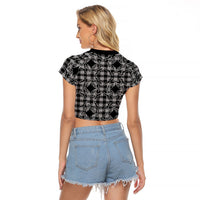 Eleele Hawaii Iwa Bird Palaka Motifs Raglan Cropped T Shirt LT14 - Polynesian Pride
