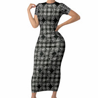Eleele Hawaii Iwa Bird Palaka Motifs Short Sleeve Bodycon Dress LT14 Long Dress Black - Polynesian Pride