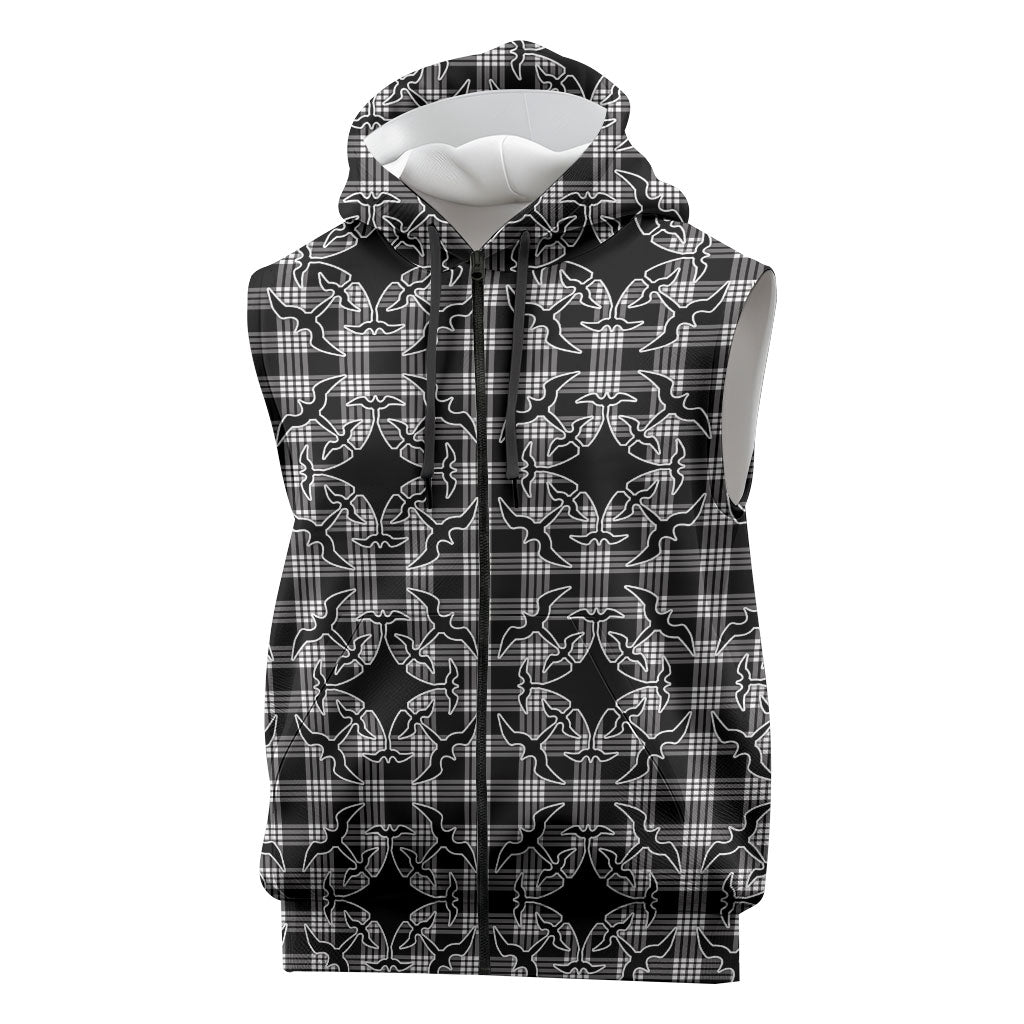 Eleele Hawaii Iwa Bird Palaka Motifs Sleeveless Zip Hoodie LT14 Black - Polynesian Pride