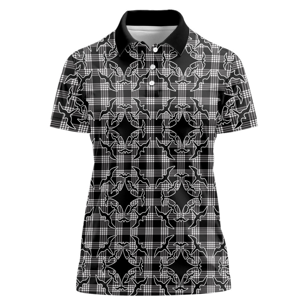 Eleele Hawaii Iwa Bird Palaka Motifs Women Polo Shirt LT14 Female Black - Polynesian Pride