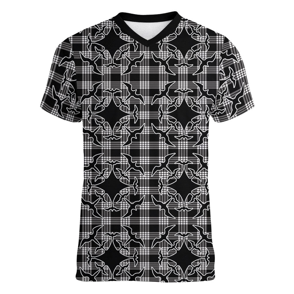Eleele Hawaii Iwa Bird Palaka Motifs Women V-Neck T-Shirt LT14 Female Black - Polynesian Pride