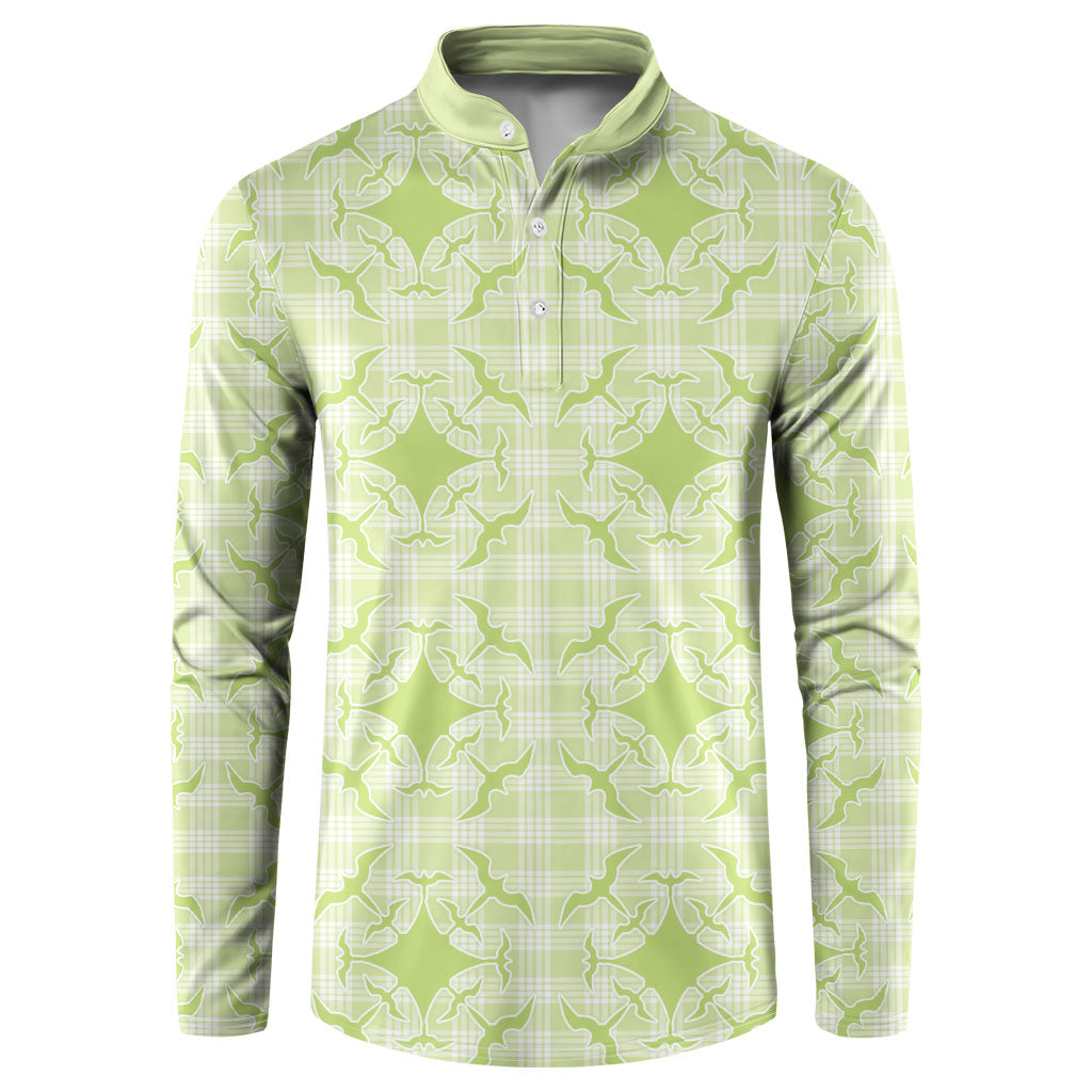 Omaomao Hawaii Iwa Bird Palaka Motifs Button Sweatshirt LT14 Green - Polynesian Pride