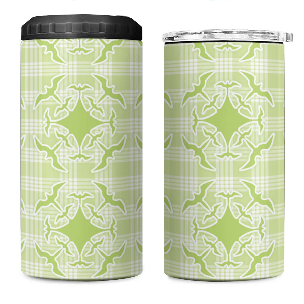 Omaomao Hawaii Iwa Bird Palaka Motifs 4 in 1 Can Cooler Tumbler LT14 One Size: 16 oz Green - Polynesian Pride