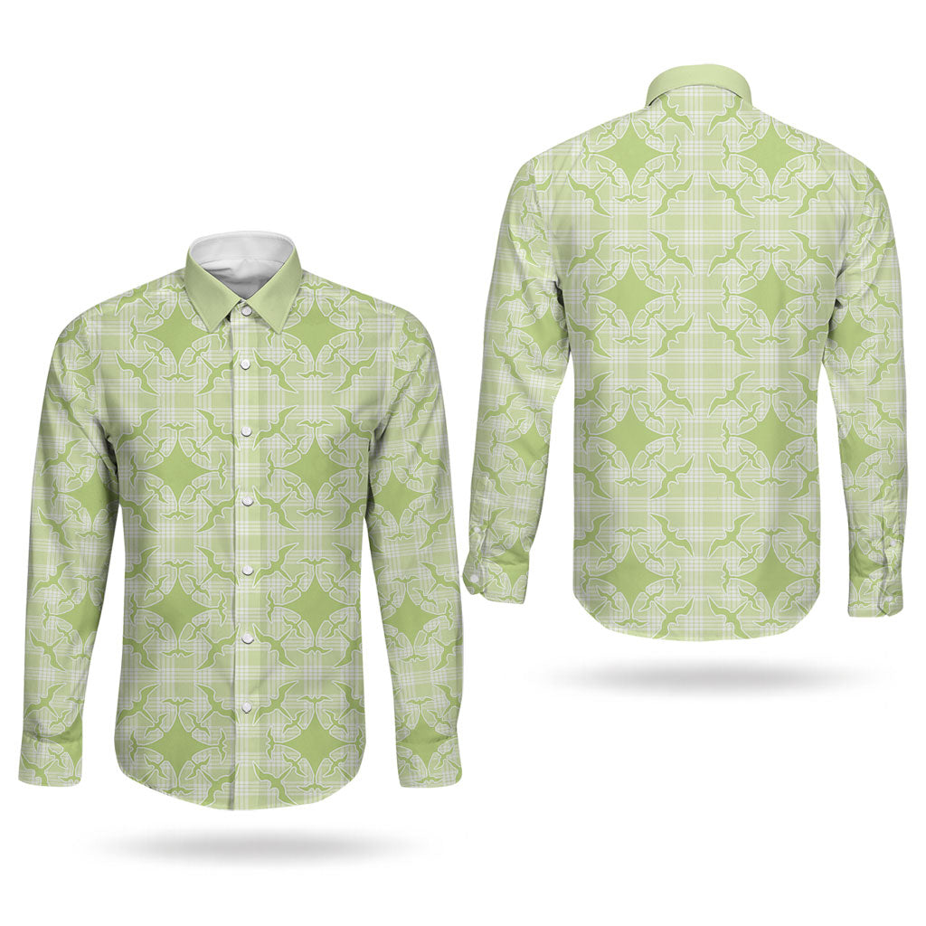 Omaomao Hawaii Iwa Bird Palaka Motifs Couples Matching Off Shoulder Short Dress and Long Sleeve Button Shirt LT14 - Polynesian Pride