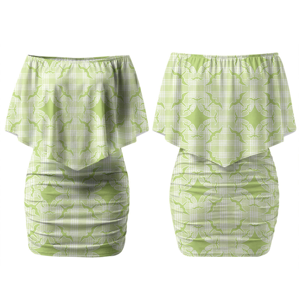 Omaomao Hawaii Iwa Bird Palaka Motifs Couples Matching Off Shoulder Short Dress and Long Sleeve Button Shirt LT14 - Polynesian Pride