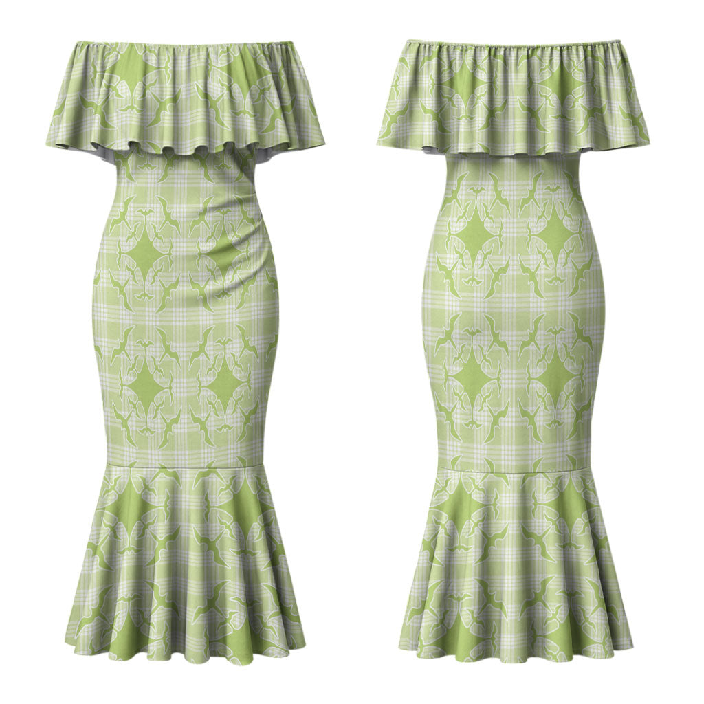 Omaomao Hawaii Iwa Bird Palaka Motifs Family Matching Mermaid Dress and Hawaiian Shirt LT14 Mom's Dress Green - Polynesian Pride
