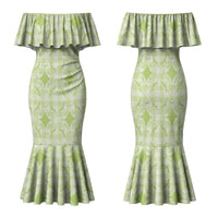 Omaomao Hawaii Iwa Bird Palaka Motifs Family Matching Mermaid Dress and Hawaiian Shirt LT14 Mom's Dress Green - Polynesian Pride
