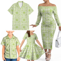 Omaomao Hawaii Iwa Bird Palaka Motifs Family Matching Off The Shoulder Long Sleeve Dress and Hawaiian Shirt LT14 - Polynesian Pride