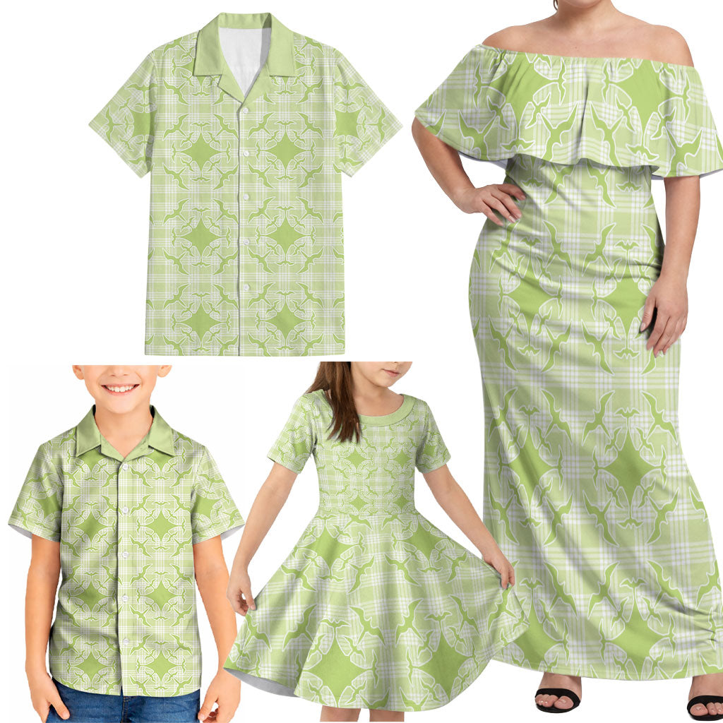 Omaomao Hawaii Iwa Bird Palaka Motifs Family Matching Off Shoulder Maxi Dress and Hawaiian Shirt LT14 - Polynesian Pride