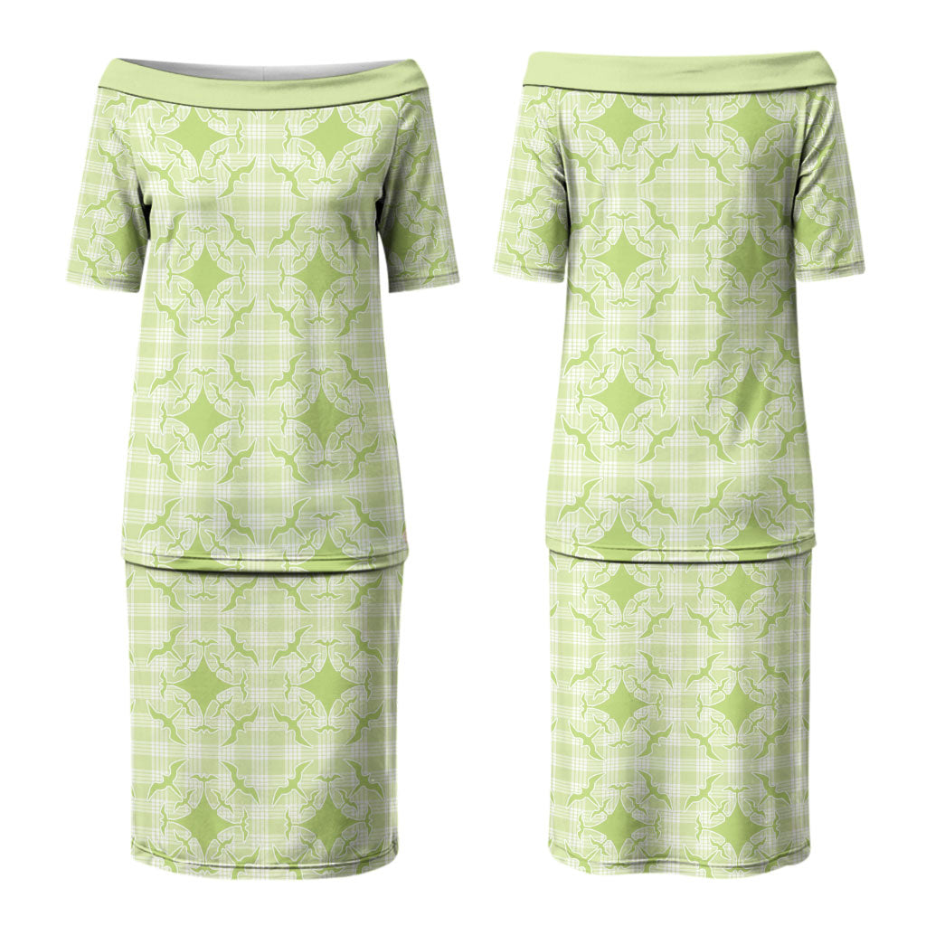 Omaomao Hawaii Iwa Bird Palaka Motifs Family Matching Puletasi and Hawaiian Shirt LT14 Mom's Dress Green - Polynesian Pride
