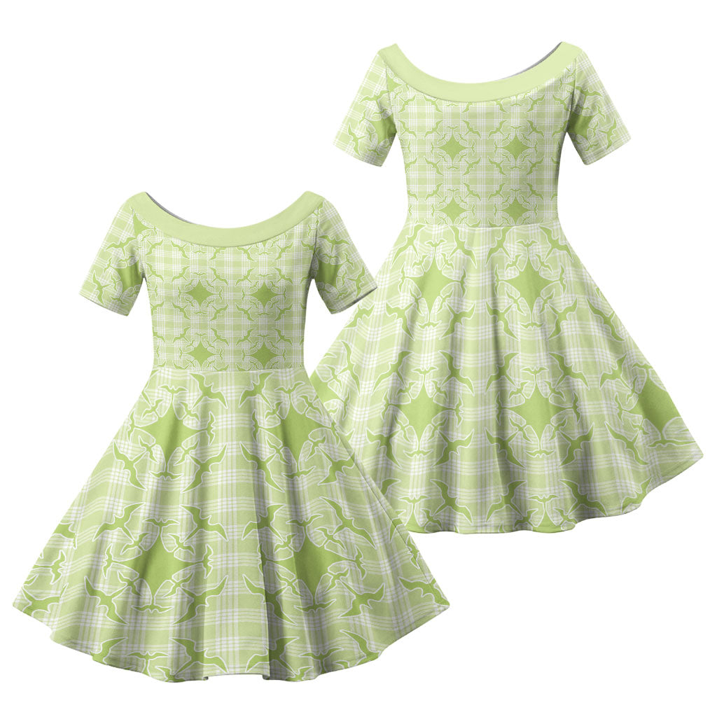 Omaomao Hawaii Iwa Bird Palaka Motifs Family Matching Puletasi and Hawaiian Shirt LT14 Daughter's Dress Green - Polynesian Pride