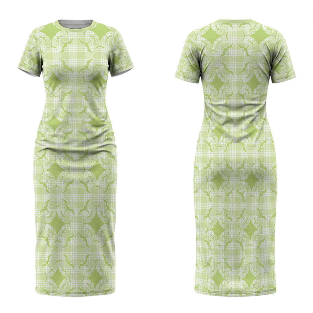Omaomao Hawaii Iwa Bird Palaka Motifs Family Matching Short Sleeve Bodycon Dress and Hawaiian Shirt LT14 Mom's Dress Green - Polynesian Pride