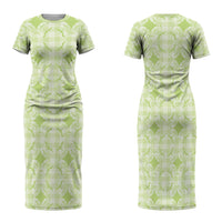 Omaomao Hawaii Iwa Bird Palaka Motifs Family Matching Short Sleeve Bodycon Dress and Hawaiian Shirt LT14 Mom's Dress Green - Polynesian Pride