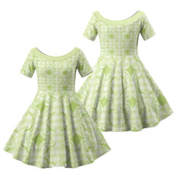Omaomao Hawaii Iwa Bird Palaka Motifs Family Matching Short Sleeve Bodycon Dress and Hawaiian Shirt LT14 Daughter's Dress Green - Polynesian Pride