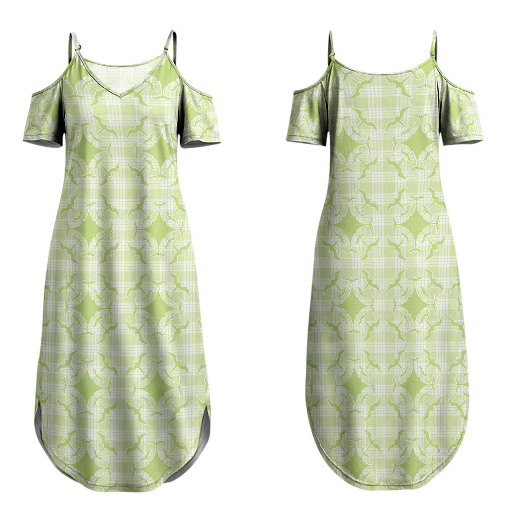 Omaomao Hawaii Iwa Bird Palaka Motifs Family Matching Summer Maxi Dress and Hawaiian Shirt LT14 Mom's Dress Green - Polynesian Pride