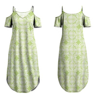 Omaomao Hawaii Iwa Bird Palaka Motifs Family Matching Summer Maxi Dress and Hawaiian Shirt LT14 Mom's Dress Green - Polynesian Pride