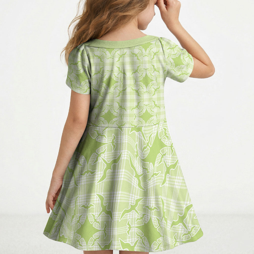 Omaomao Hawaii Iwa Bird Palaka Motifs Kid Short Sleeve Dress LT14 - Polynesian Pride