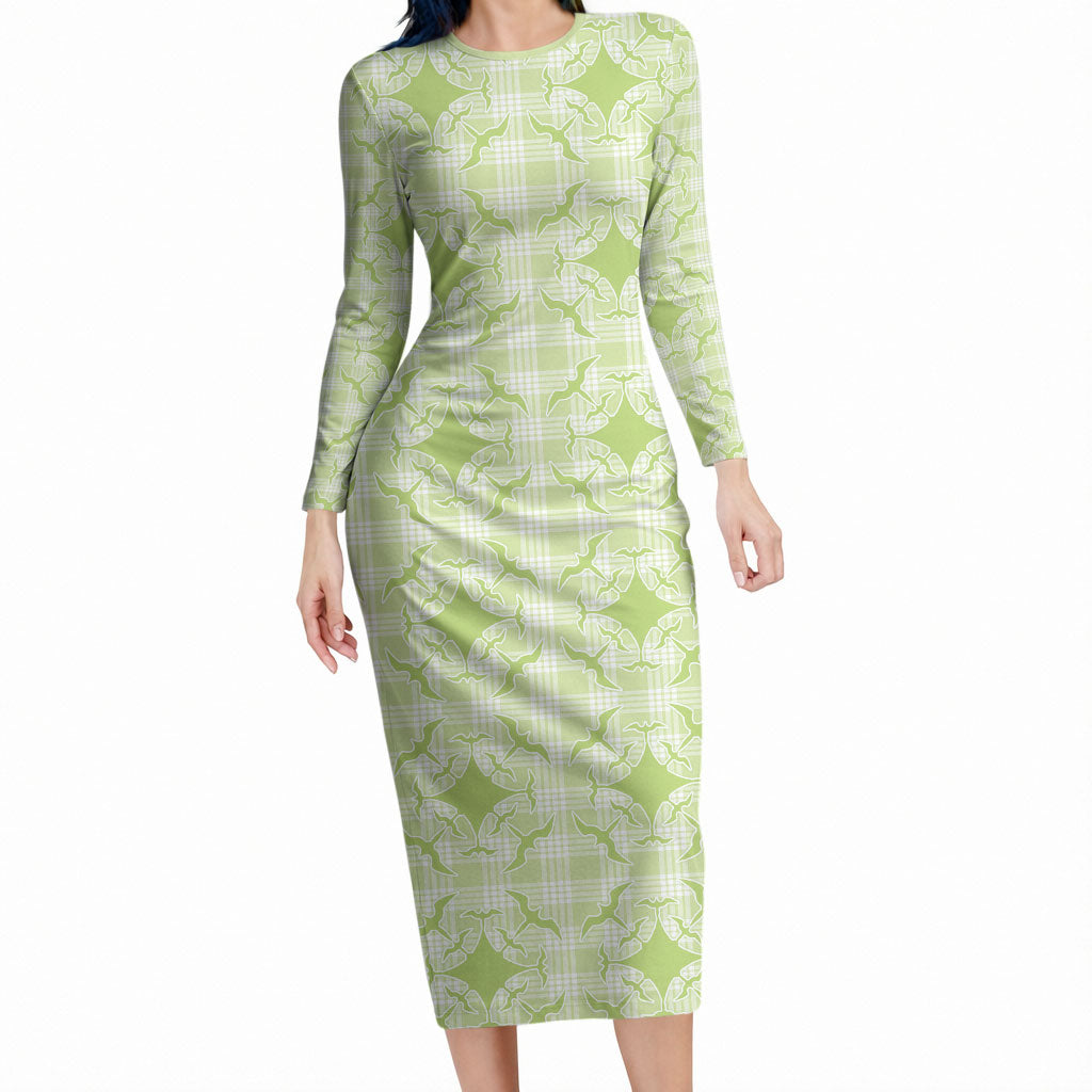 Omaomao Hawaii Iwa Bird Palaka Motifs Long Sleeve Bodycon Dress LT14 Long Dress Green - Polynesian Pride