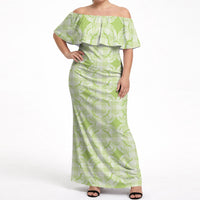 Omaomao Hawaii Iwa Bird Palaka Motifs Off Shoulder Maxi Dress LT14 Women Green - Polynesian Pride
