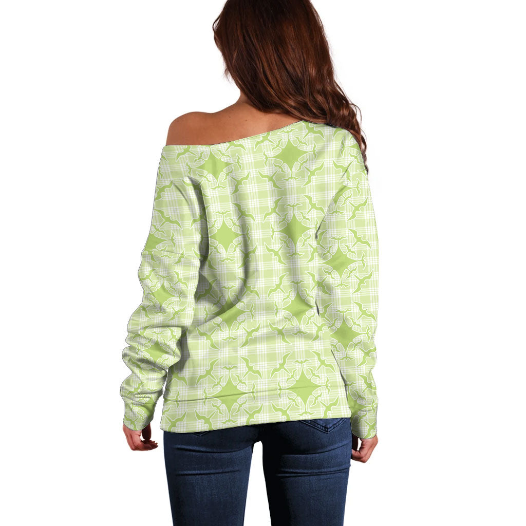Omaomao Hawaii Iwa Bird Palaka Motifs Off Shoulder Sweater LT14 - Polynesian Pride