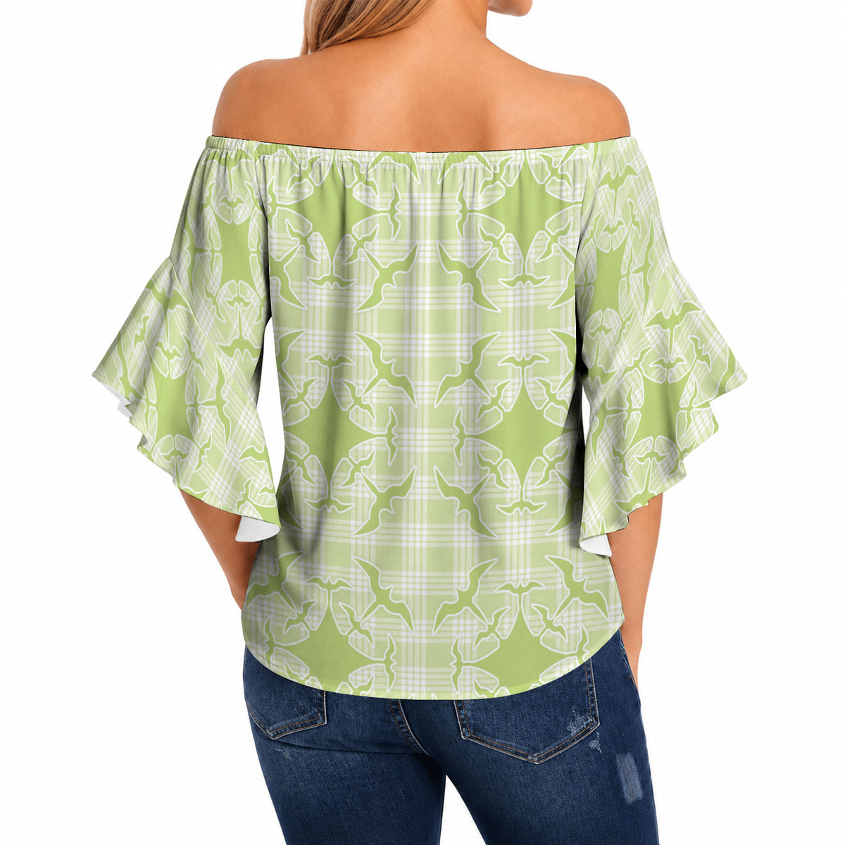 Omaomao Hawaii Iwa Bird Palaka Motifs Off Shoulder Wrap Waist Top LT14 - Polynesian Pride