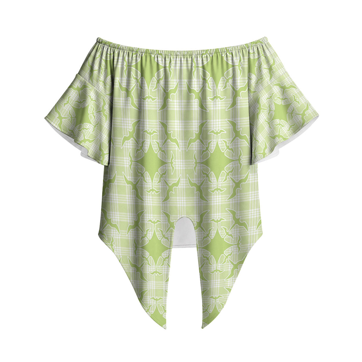 Omaomao Hawaii Iwa Bird Palaka Motifs Off Shoulder Wrap Waist Top LT14 - Polynesian Pride