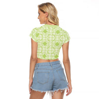 Omaomao Hawaii Iwa Bird Palaka Motifs Raglan Cropped T Shirt LT14 - Polynesian Pride