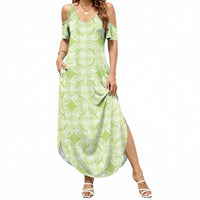 Omaomao Hawaii Iwa Bird Palaka Motifs Summer Maxi Dress LT14 Women Green - Polynesian Pride