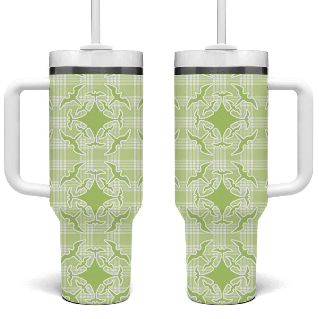 Omaomao Hawaii Iwa Bird Palaka Motifs Tumbler With Handle LT14 One Size: 40 oz Green - Polynesian Pride