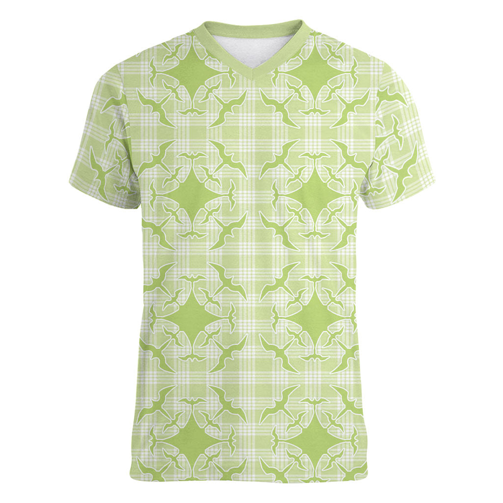 Omaomao Hawaii Iwa Bird Palaka Motifs Women V-Neck T-Shirt LT14 Female Green - Polynesian Pride