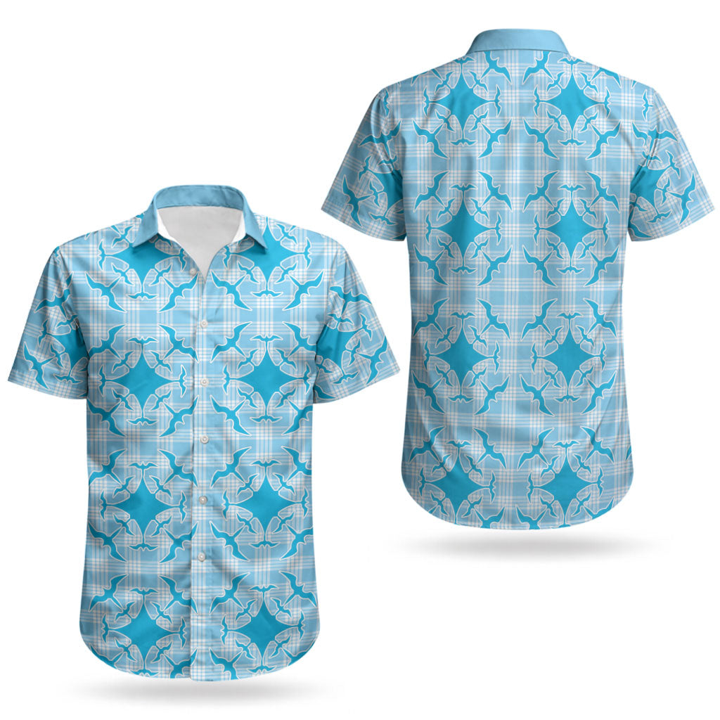 Polu Hawaii Iwa Bird Palaka Motifs Couples Matching Off The Shoulder Long Sleeve Dress and Hawaiian Shirt LT14 - Polynesian Pride